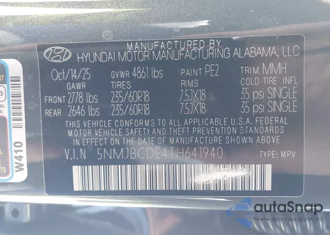 2026 Hyundai Tucson Sel из США, поврежденный, VIN 5NMJBCDE4TH641940